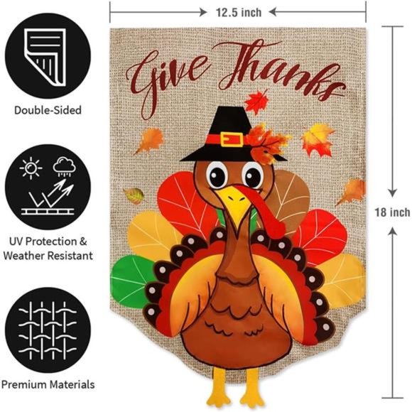 3D Fall Thanksgiving Garden Flag 12.5x18 Inches Double Sided Embroidered - Picture 5 of 6